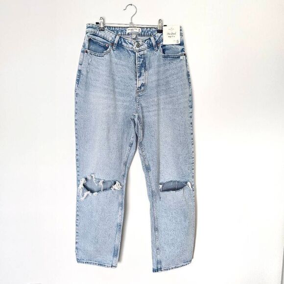 Abercrombie & Fitch Dad Jeans Women's 12 Blue Denim High Rise Knee Blowout